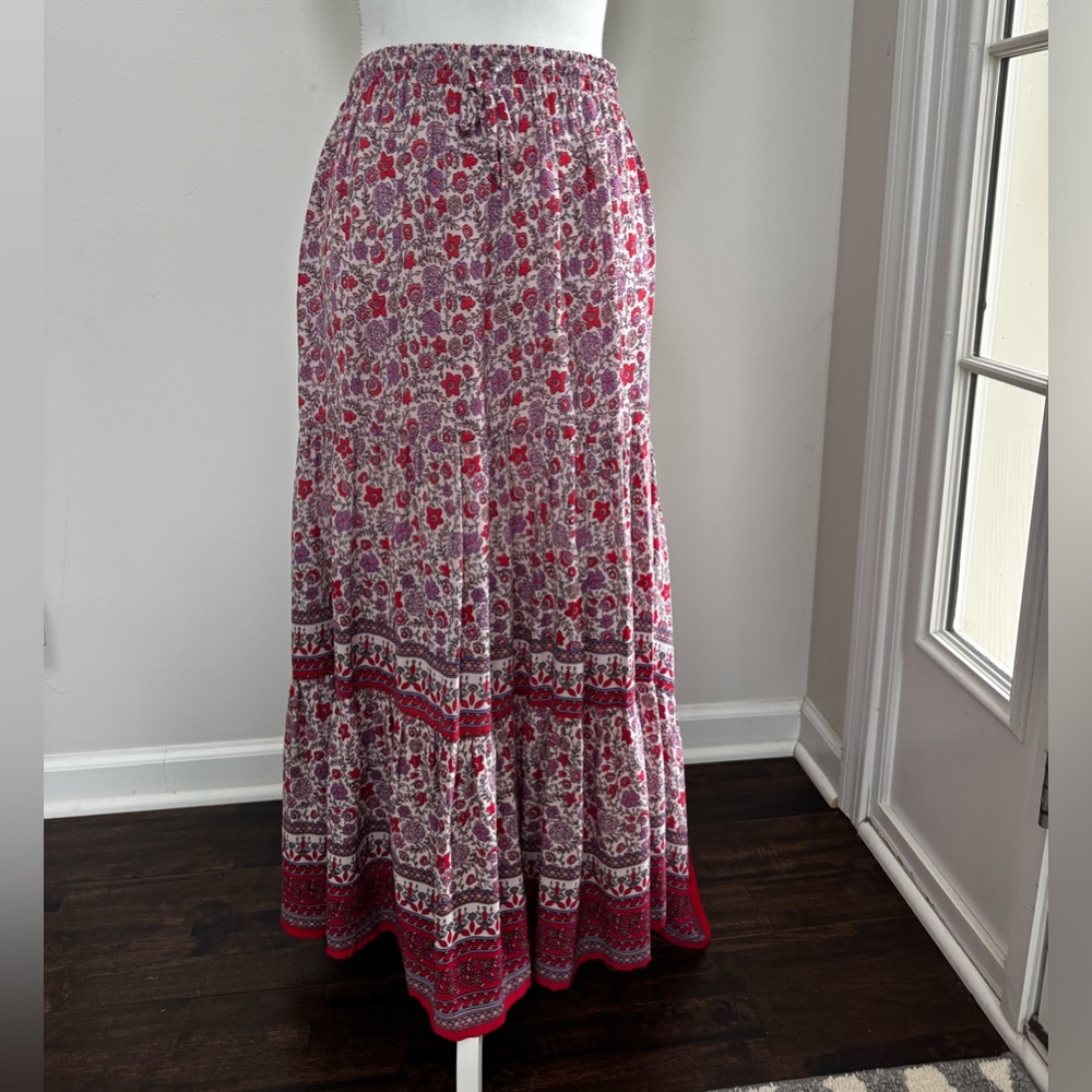 Knox Rose Maroon and White Floral Patterned Maxi Skirt